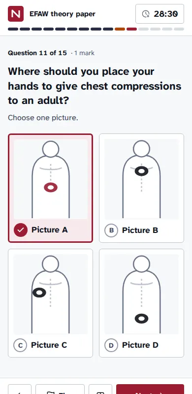 An exam question with pictures, on a phone, in Northgate's colours